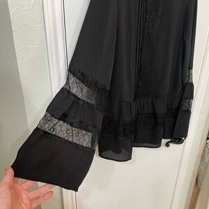 Elegant Black Lace Trim Blouse